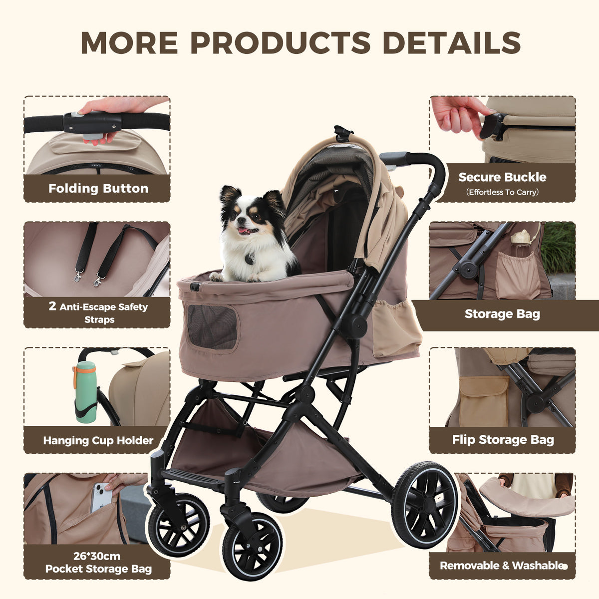 Hundebuggy bis ca. 30 kg, Beige
