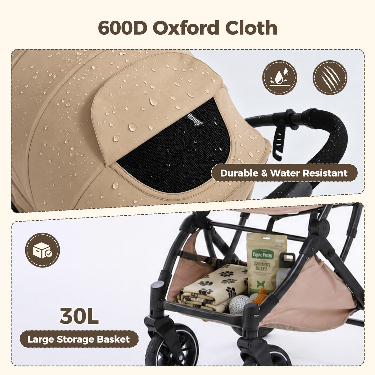 Hundebuggy bis ca. 30 kg, Beige