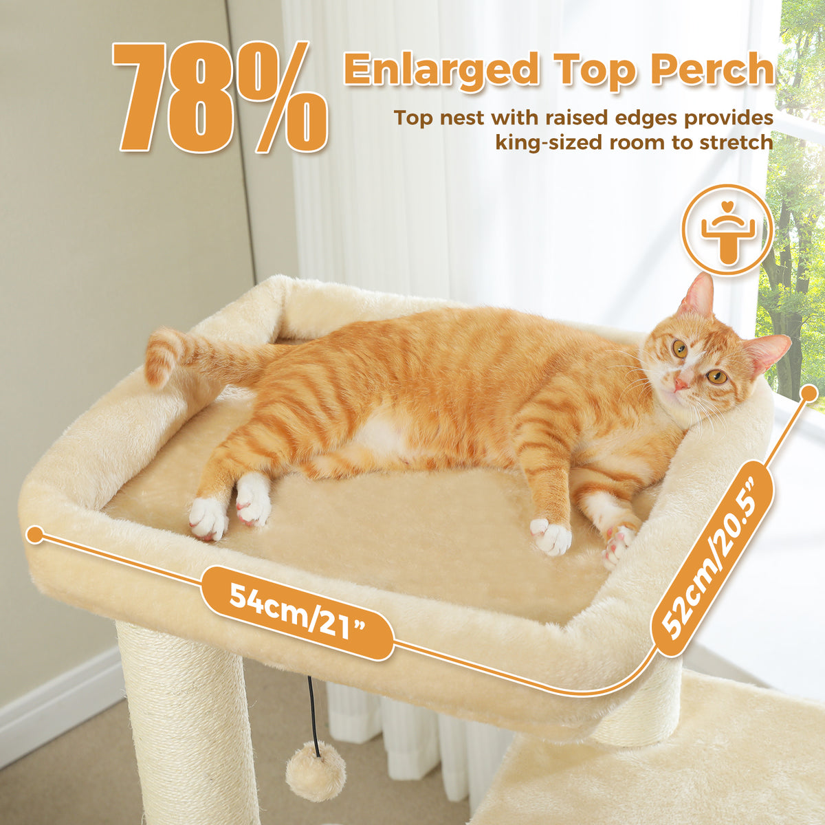 Kratzbaum für Katzen, 114 cm – Beige mit 2 Höhlen