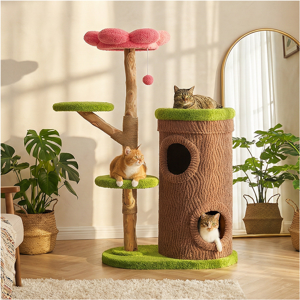 Kratzbaum 136 cm mit Blumenliege, Pink