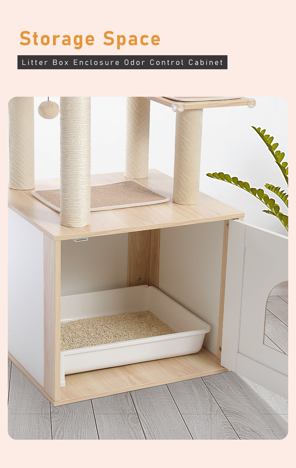 Katzenkratzbaum mit Katzenkloschrank, 144 cm, Beige