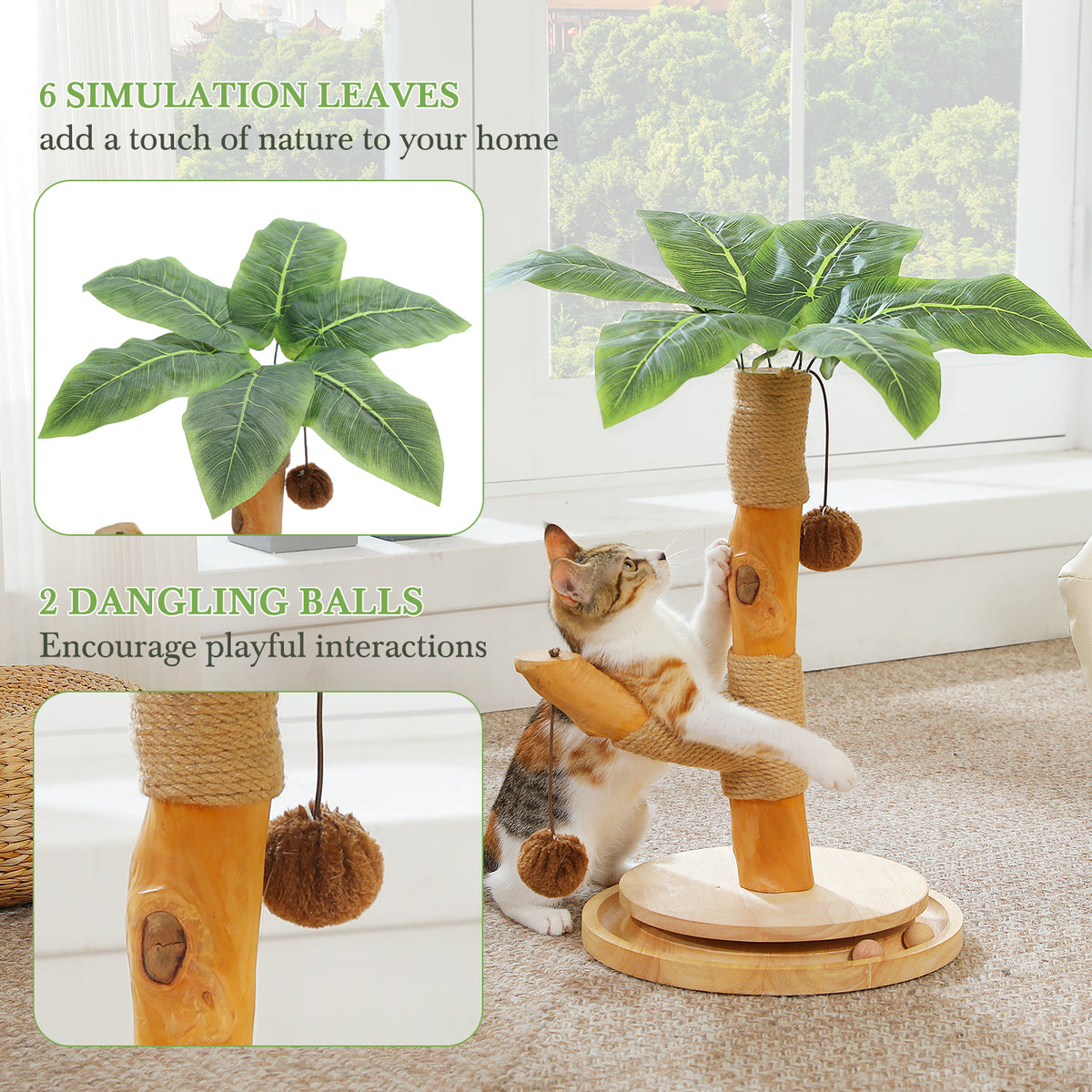 Kratzbaum für Katzen, 45 cm – Holzdetails & Sisal
