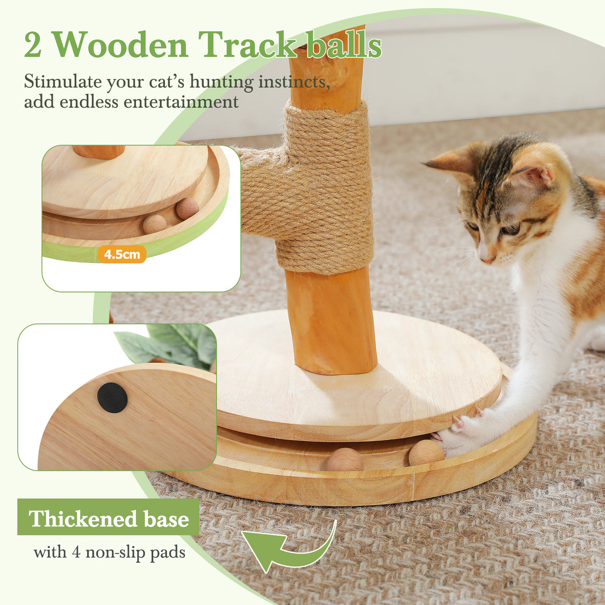 Kratzbaum für Katzen, 45 cm – Holzdetails & Sisal