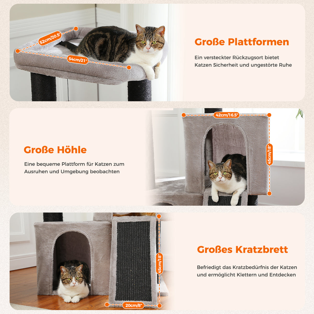 Kratzbaum für Katzen, 114 cm – mit 2 Höhlen
