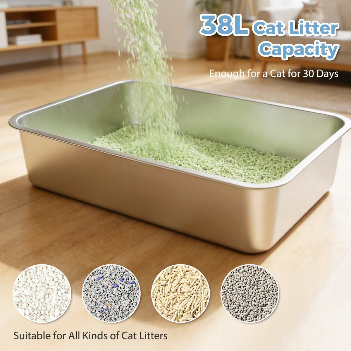 XL Katzentoilette mit Edelstahlwanne und Deckel – Grau