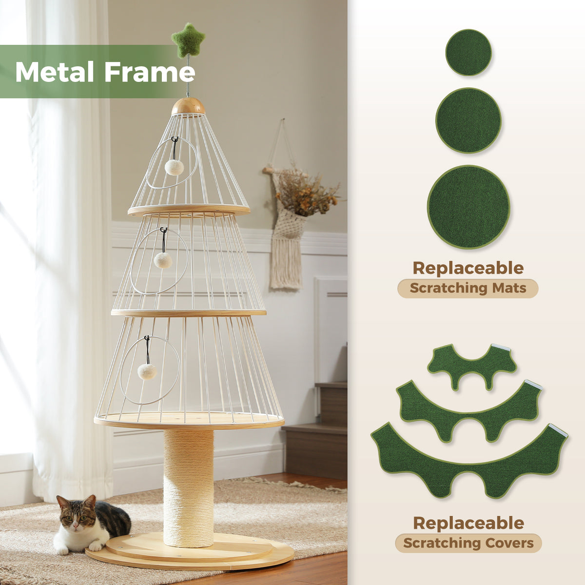Katzenkratzbaum Tannenbaum, 130 cm, Grün