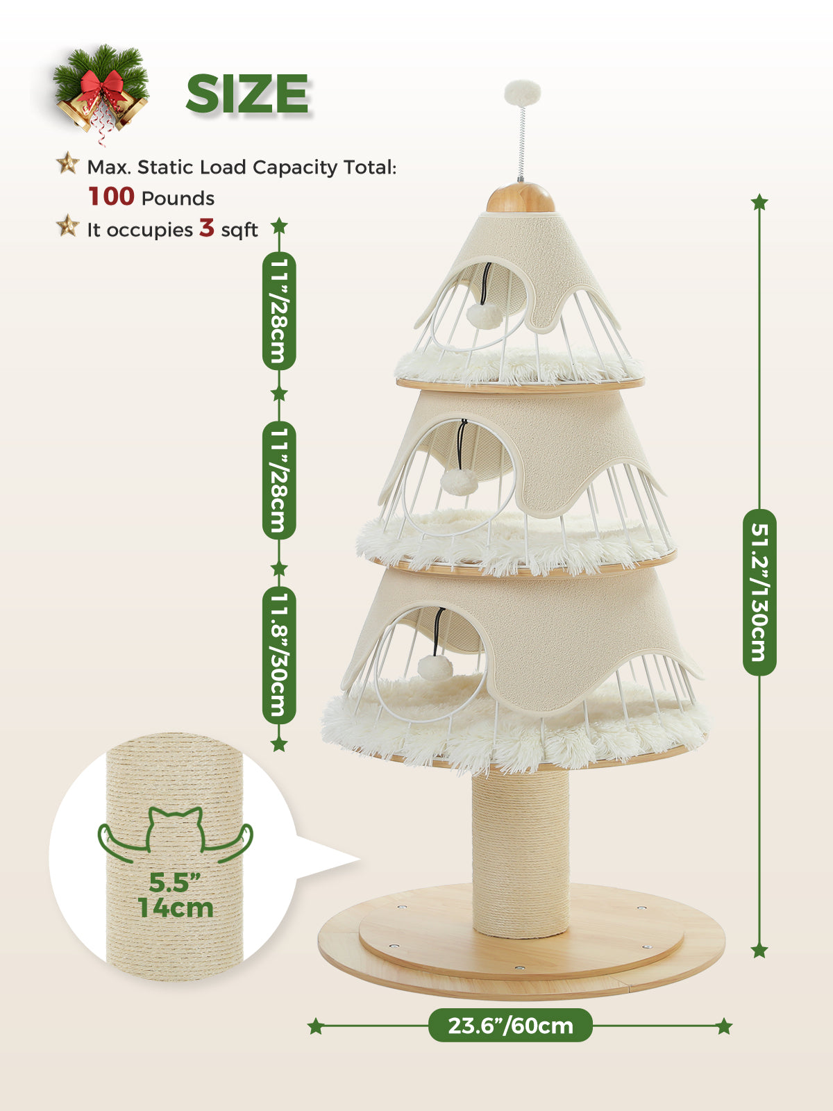 Kratzbaum für Katzen, 130 cm – Tannenbaum-Design