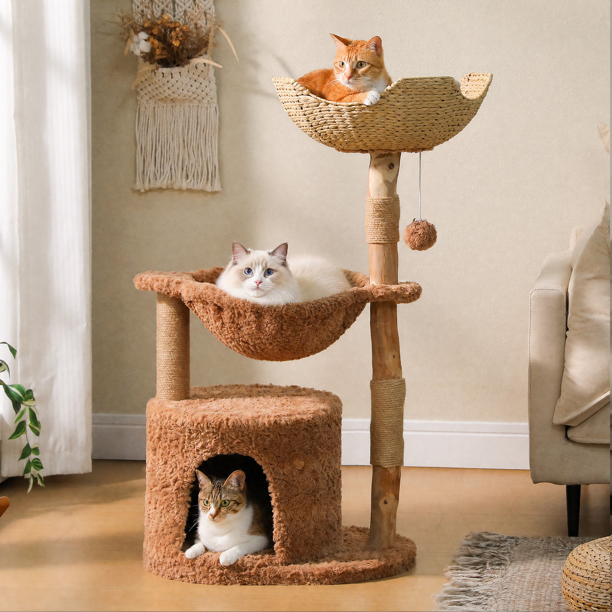 Kratzbaum für Katzen, 102 cm – mit 3 Liegeplätzen
