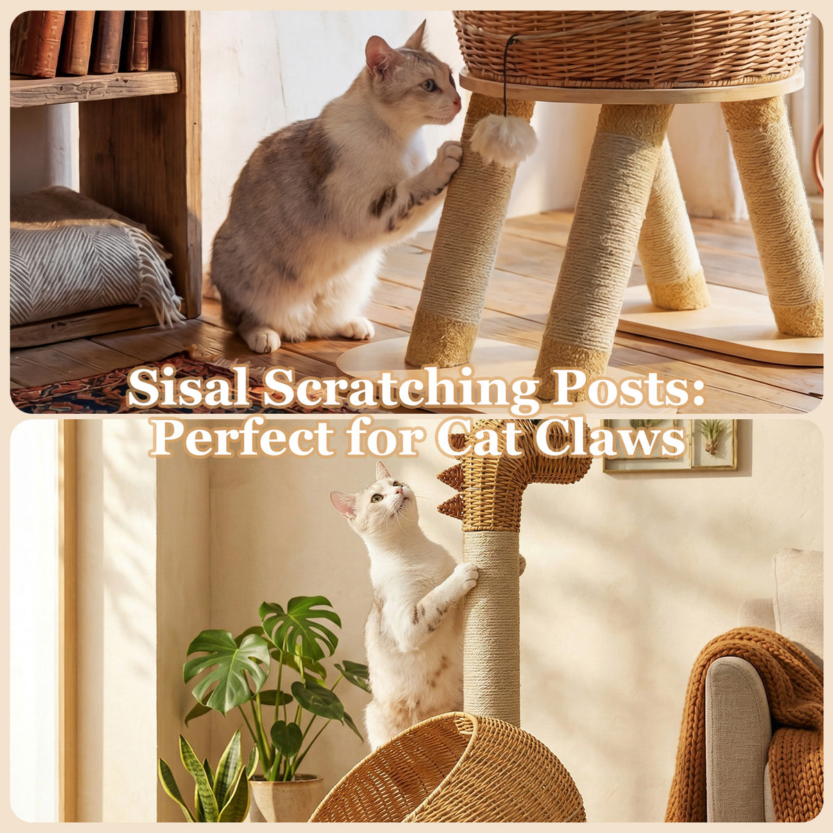 Kratzbaum für Katzen, 116 cm – Rattan-Dinohöhle