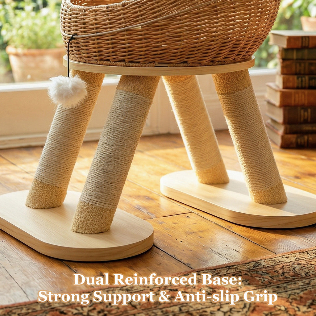 Kratzbaum für Katzen, 116 cm – Rattan-Dinohöhle