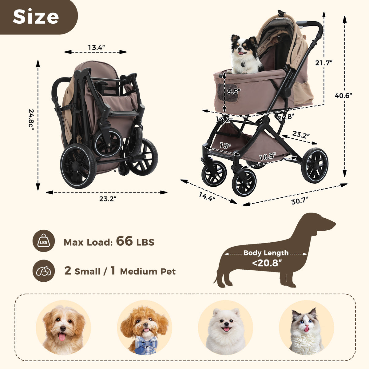 Hundebuggy bis ca. 30 kg, Beige