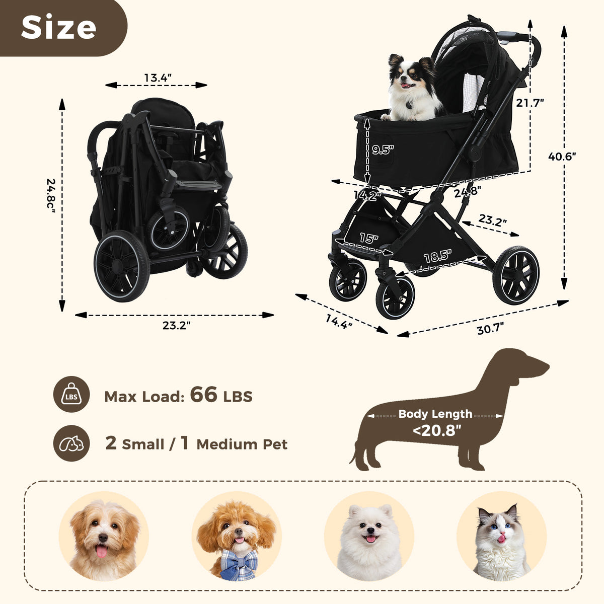 Hundebuggy bis ca. 30 kg, Schwarz